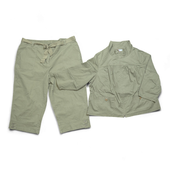 Classic Elements Olive Green Cropped Jacket & Pant Suit Women’s 18W Cotton Blend - Picture 1 of 15